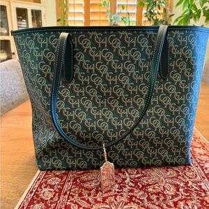 Coach Green and Black Patterned Tote Bag